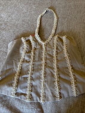 Beaded Halter Tank Top in Taupe with Ivory Trim